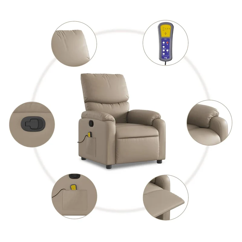 Fauteuil de relaxation TV fonction massage inclinable en PVC couleur cappuccino DEC026873