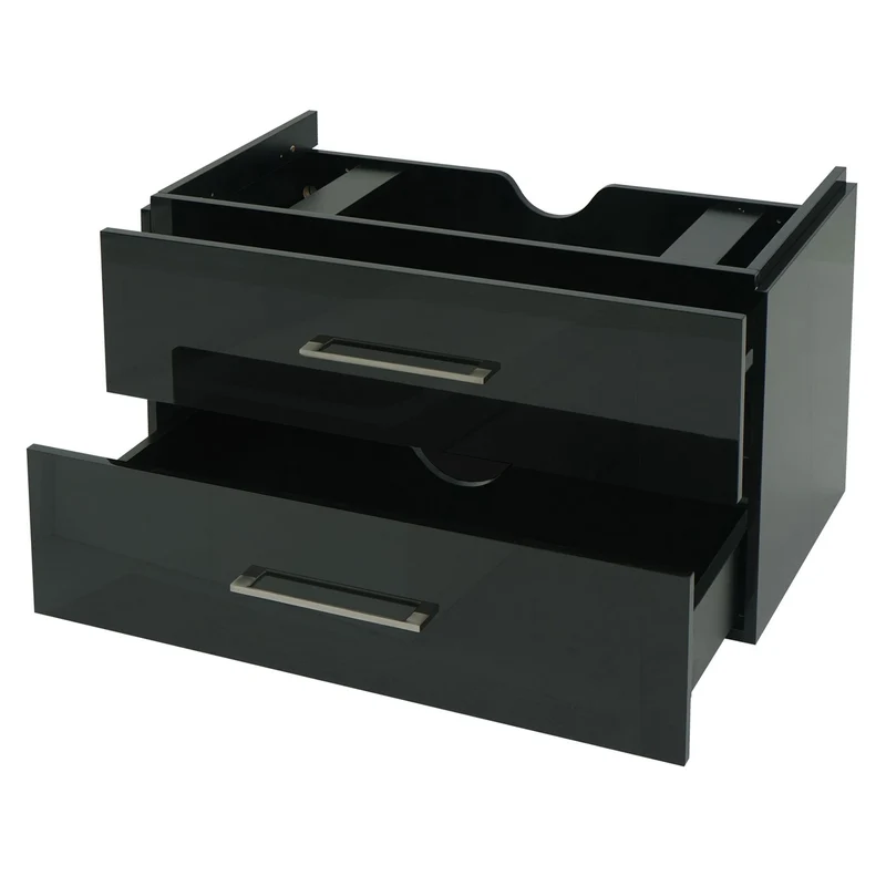Meuble sous-vasque 90 cm suspendu 2 tiroirs Soft-Close encoche siphon style moderne contreplaqué noir brillant 04_0010530