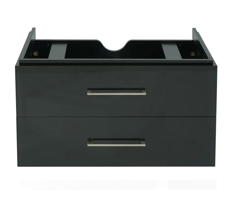 Meuble sous-vasque 90 cm suspendu 2 tiroirs Soft-Close encoche siphon style moderne contreplaqué noir brillant 04_0010530