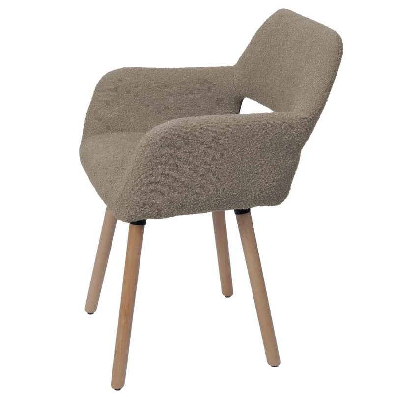 Chaise de salle à manger avec accoudoirs style moderne en tissu bouclé taupe et pieds en bois de hêtre 04_0009860