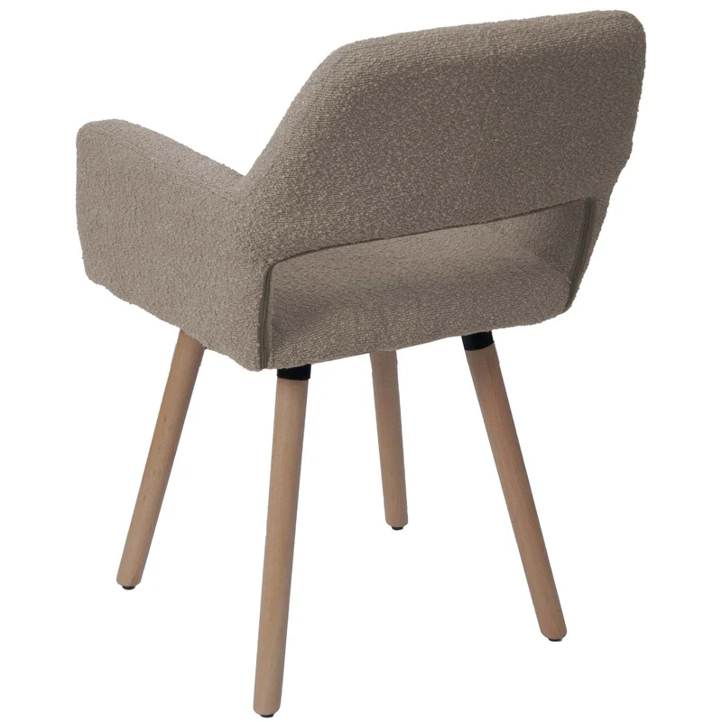 Chaise de salle à manger avec accoudoirs style moderne en tissu bouclé taupe et pieds en bois de hêtre 04_0009860