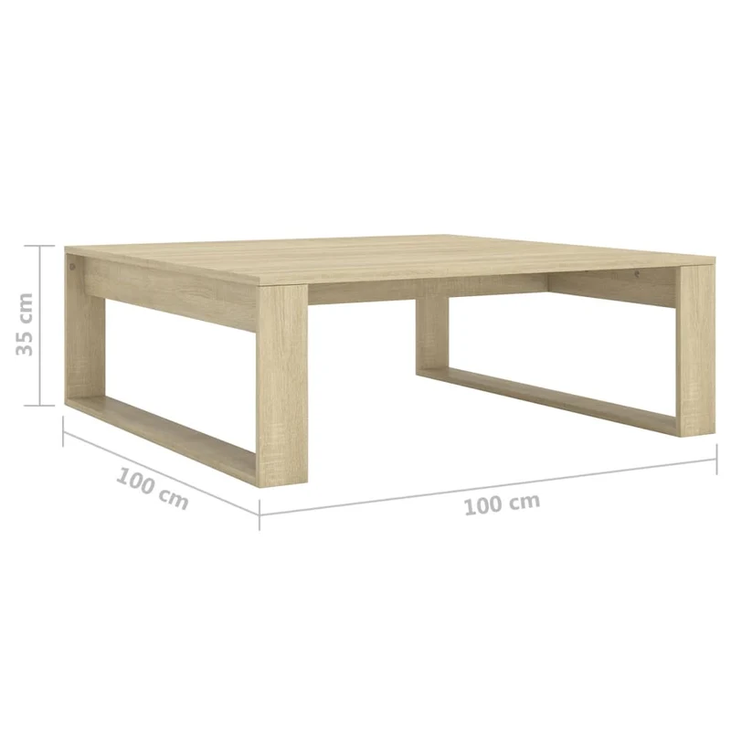Table basse design simple 100 x 100 x 35 cm bois d'ingénierie couleur chêne DEC038836