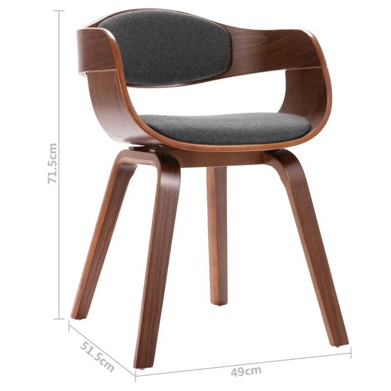 Set de 2 chaises de salle à manger bureau en bois courbé et tissu gris DEC025492