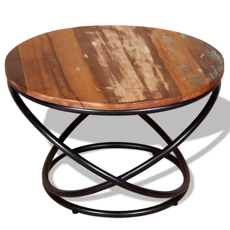 Table basse design industriel bois de récupération coloré et fer 60 x 60 x 40 cm DEC038250