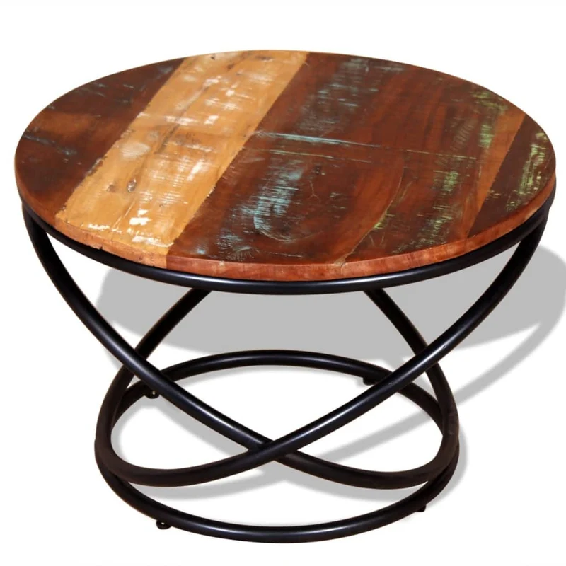 Table basse design industriel bois de récupération coloré et fer 60 x 60 x 40 cm DEC038250