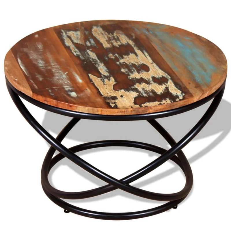 Table basse design industriel bois de récupération coloré et fer 60 x 60 x 40 cm DEC038250