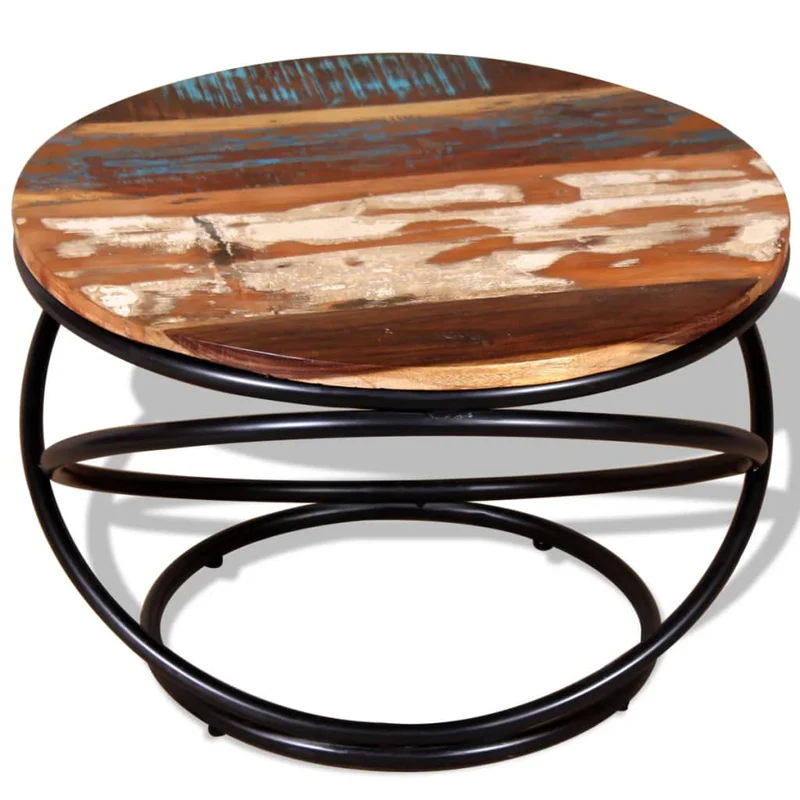Table basse design industriel bois de récupération coloré et fer 60 x 60 x 40 cm DEC038250