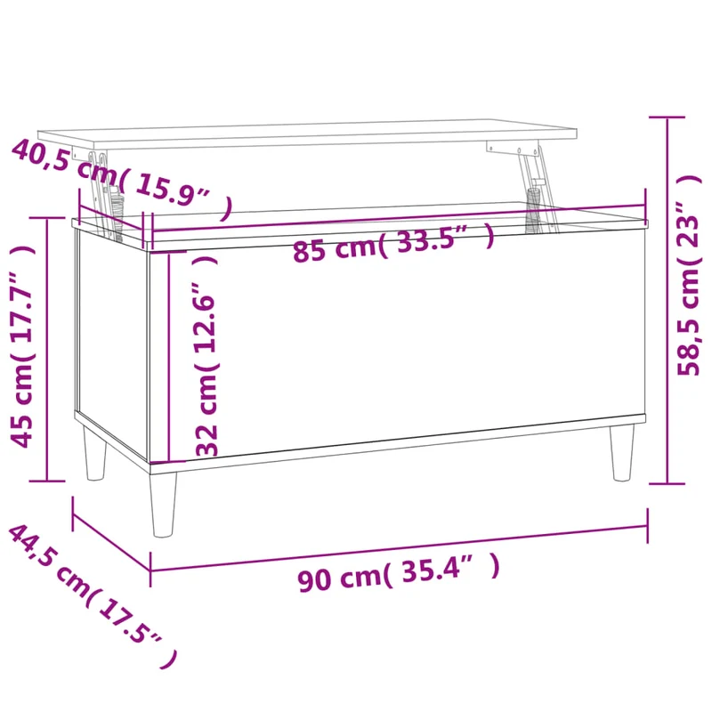 Table basse dessus relevable design rustique 90 x 44,5 x 45 cm bois d'ingénierie marron DEC038503