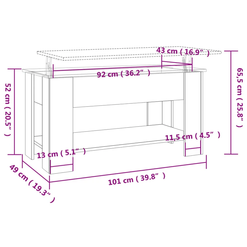 Table basse dessus relevable design moderne et contemporaine 101 x 49 x 52 cm bois d'ingénierie marron DEC038353