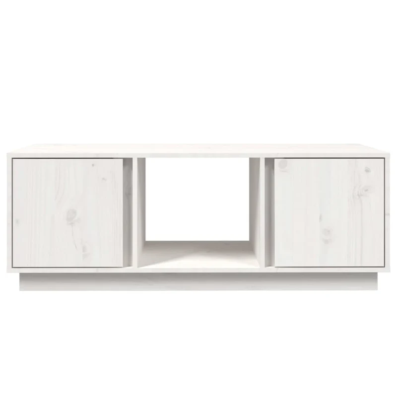 Table basse de salon 3 compartiments et 2 portes design moderne 110 x 50 x 40 cm bois massif de pin blanc DEC037846
