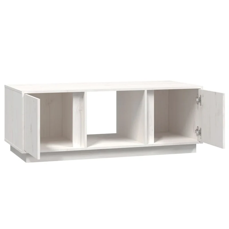 Table basse de salon 3 compartiments et 2 portes design moderne 110 x 50 x 40 cm bois massif de pin blanc DEC037846