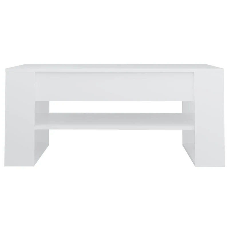 Table basse de salon avec étagère design moderne 102 x 55 x 45 cm bois d'ingénierie blanc DEC037834