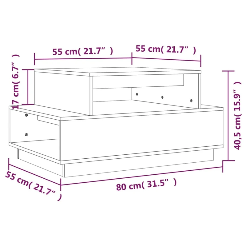 Table basse de salon design simple 80 x 55 x 40,5 cm bois massif de pin non traité DEC037187