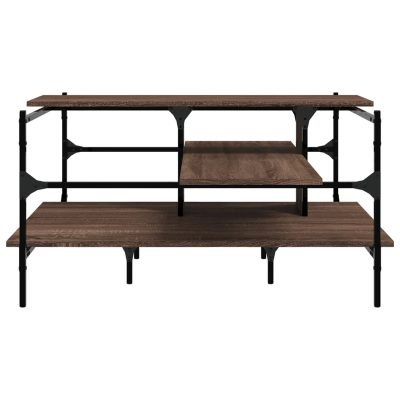Table basse aec étagères design industriel 100 x 100 x 48,5 cm bois d'ingénierie marron et acier DEC038569