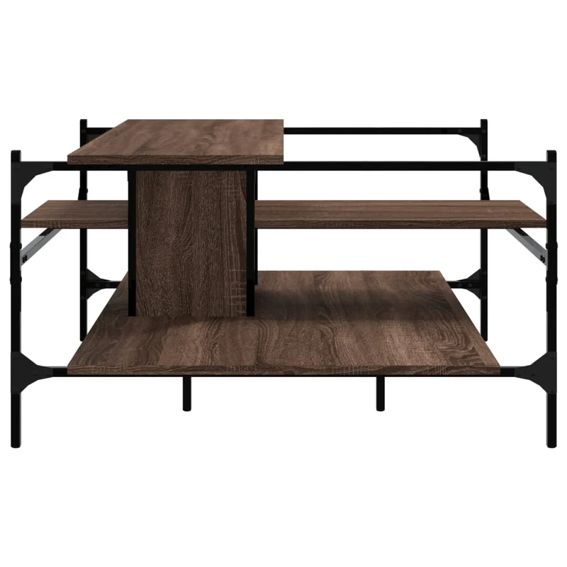 Table basse aec étagères design industriel 100 x 100 x 48,5 cm bois d'ingénierie marron et acier DEC038569