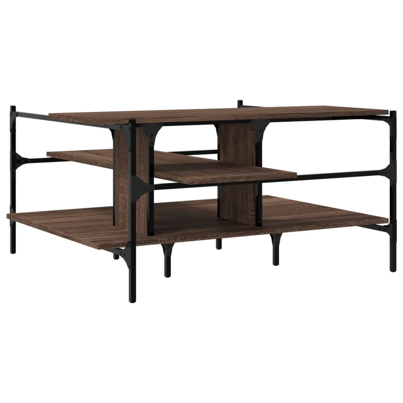 Table basse aec étagères design industriel 100 x 100 x 48,5 cm bois d'ingénierie marron et acier DEC038569