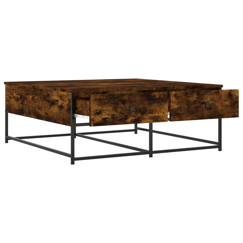 Table basse avec 2 tiroirs design industriel 100 x 99 x 40 cm bois d'ingénierie marron et métal DEC038351