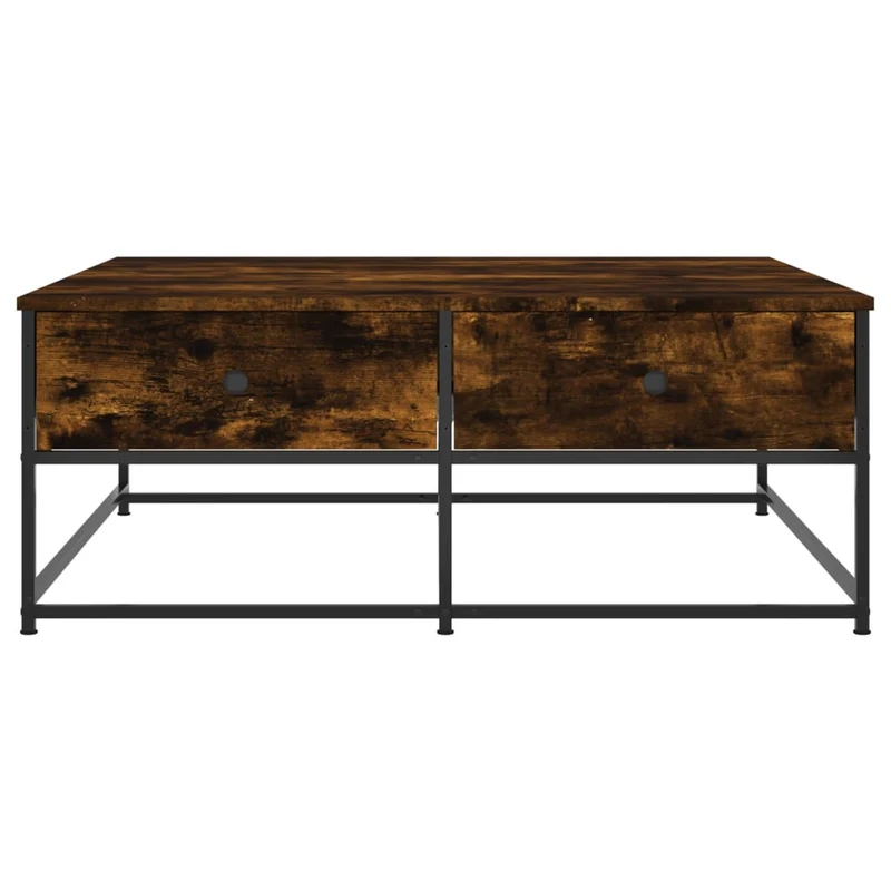 Table basse avec 2 tiroirs design industriel 100 x 99 x 40 cm bois d'ingénierie marron et métal DEC038351