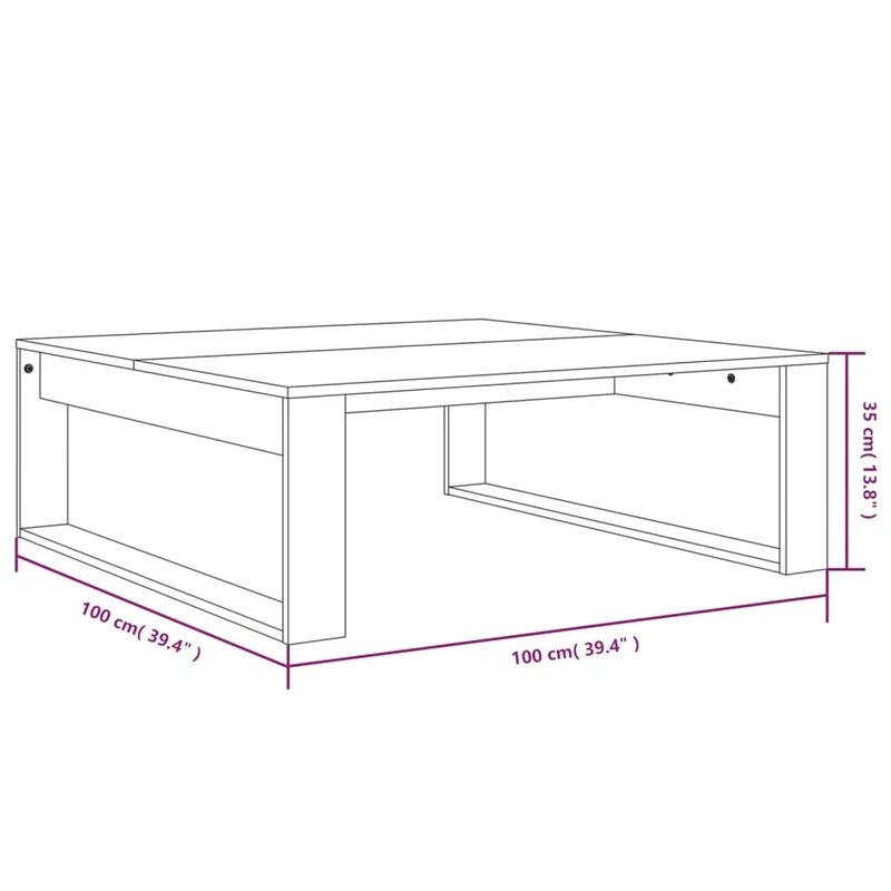 Table basse design moderne et contemporaine 100 x 100 x 35 cm bois d'ingénierie marron DEC038300