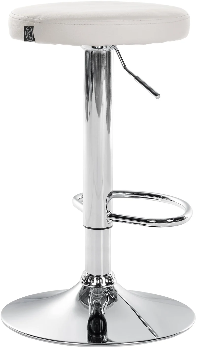Tabouret de bar x1 design simple hauteur réglable revêtement en PVC blanc pieds en métal aspect chromé 10_0005342