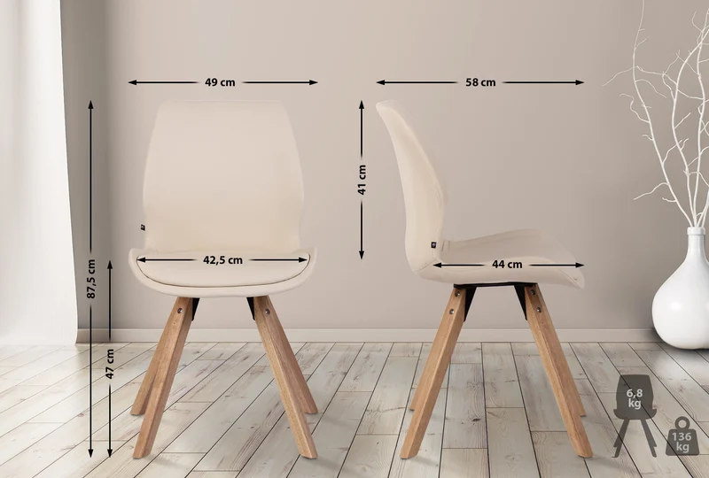 Chaise de salle à manger x1 design scandinave en PVC crème et pieds en bois carrés clair 10_0007347