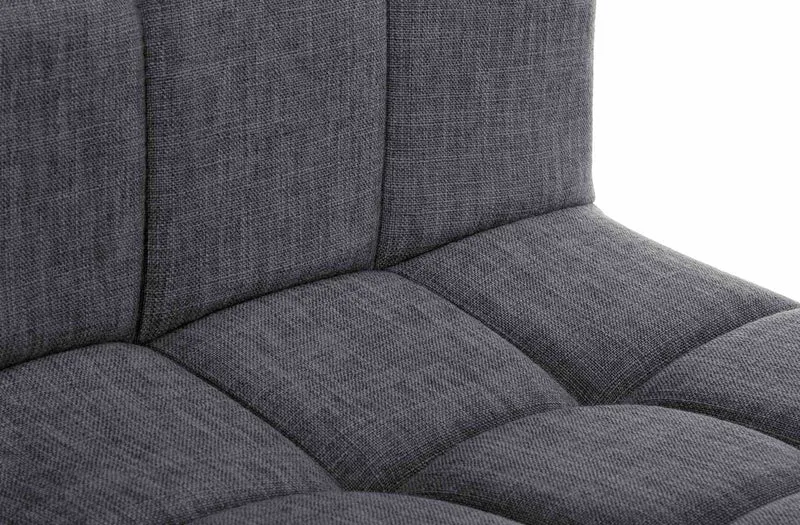 Tabouret de bar x1 style contemporain en tissu matelassé gris clair cadre métal noir 10_0006456