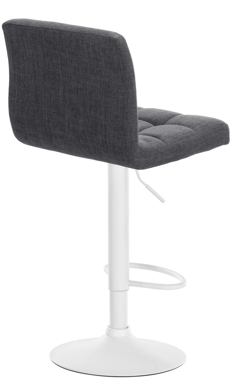 Tabouret de bar x1 style contemporain en tissu matelassé gris clair cadre métal blanc 10_0006455