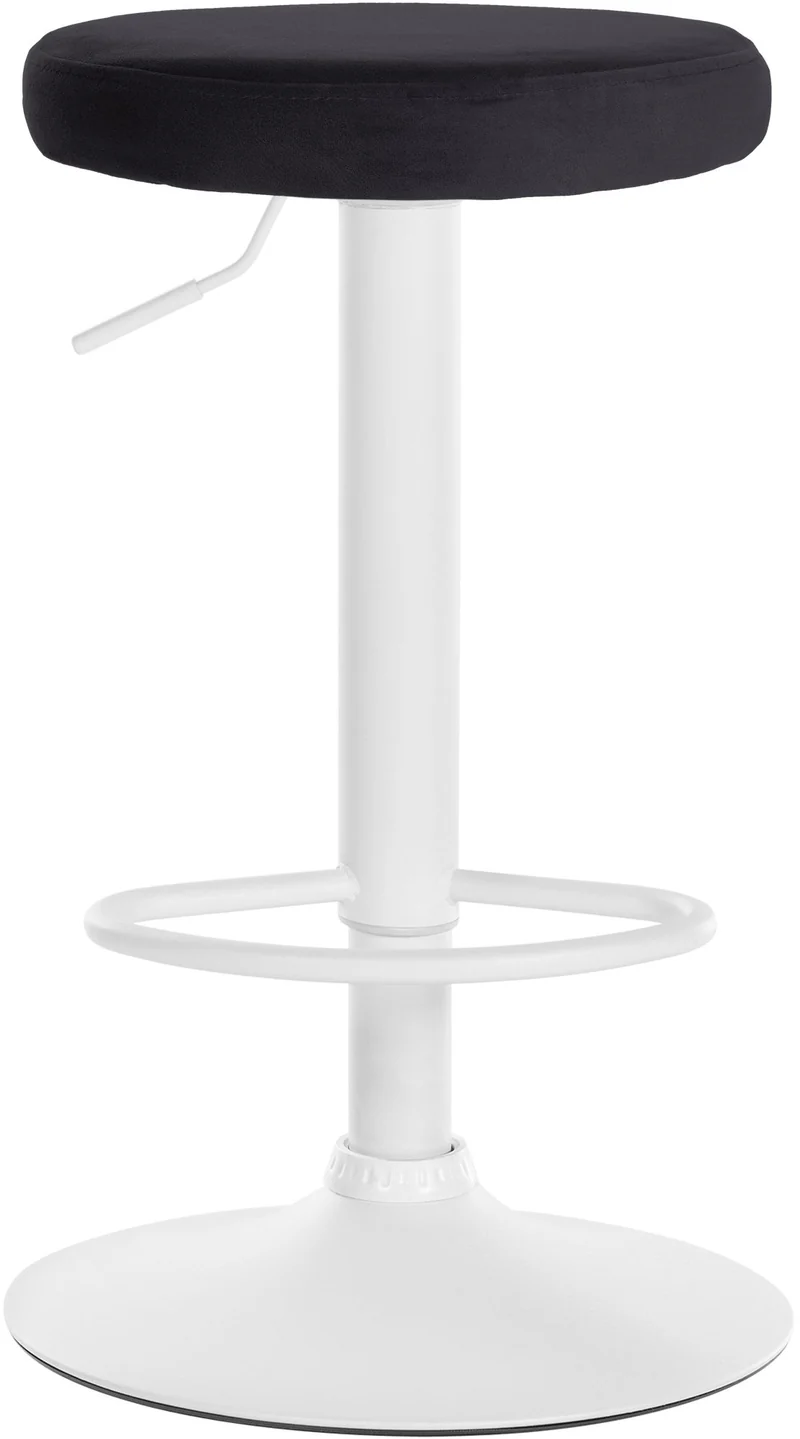 Tabouret de bar x1 design simple hauteur réglable revêtement en velours noir pieds en métal blanc 10_0005743