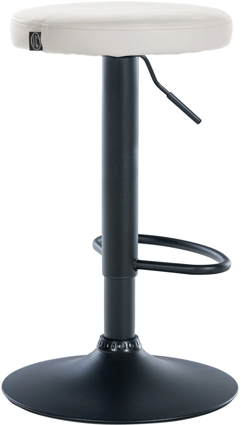 Tabouret de bar x1 design simple hauteur réglable revêtement en PVC blanc pieds en métal noir 10_0005344