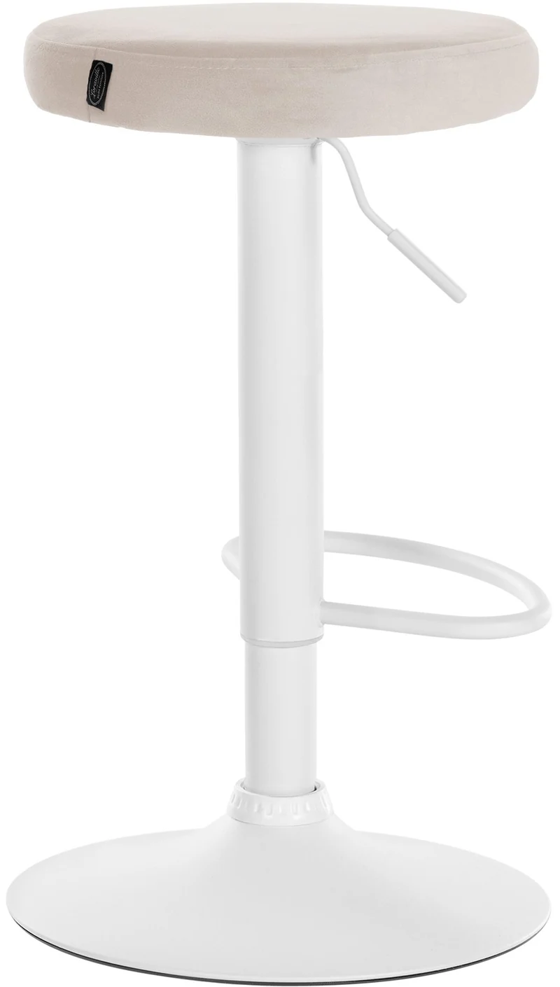 Tabouret de bar x1 design simple hauteur réglable revêtement en velours crème pieds en métal blanc 10_0005355