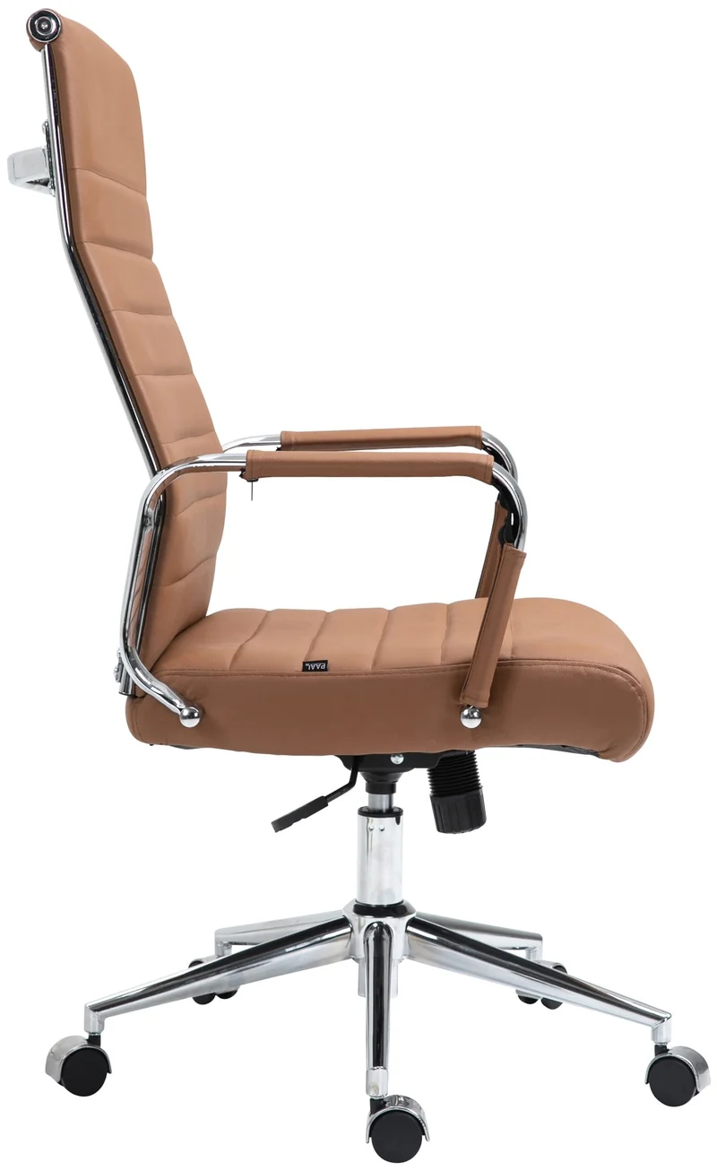 Fauteuil de bureau avec accoudoirs siège pivotant mécanisme à bascule en cuir véritable marron clair 10_0002518
