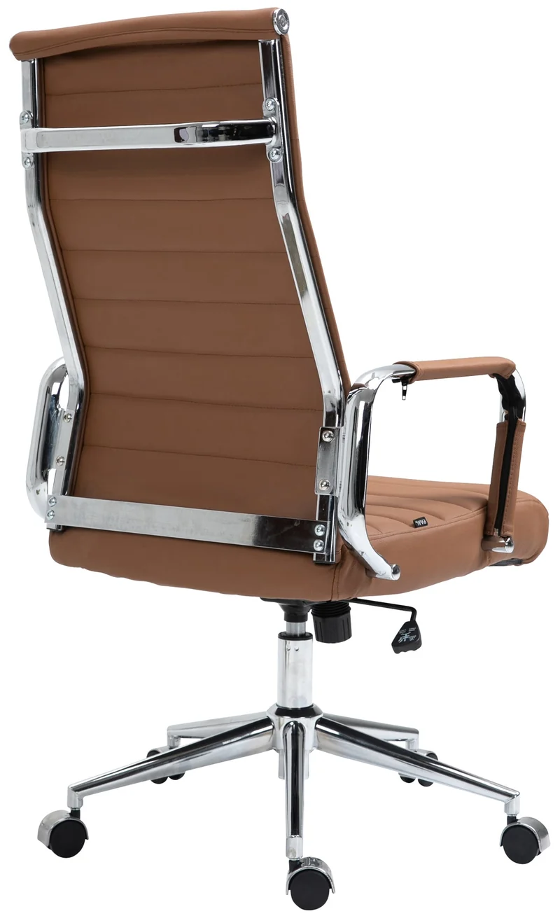 Fauteuil de bureau avec accoudoirs siège pivotant mécanisme à bascule en cuir véritable marron clair 10_0002518