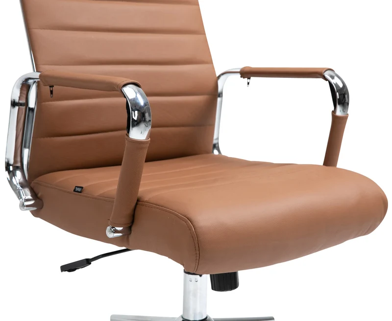 Fauteuil de bureau avec accoudoirs siège pivotant mécanisme à bascule en cuir véritable marron clair 10_0002518