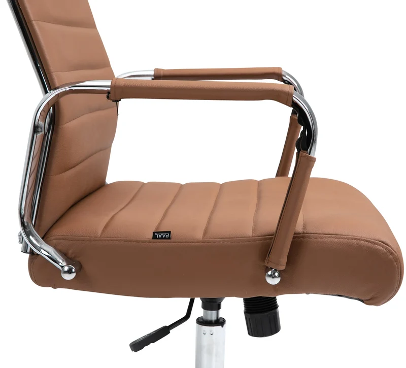 Fauteuil de bureau avec accoudoirs siège pivotant mécanisme à bascule en cuir véritable marron clair 10_0002518