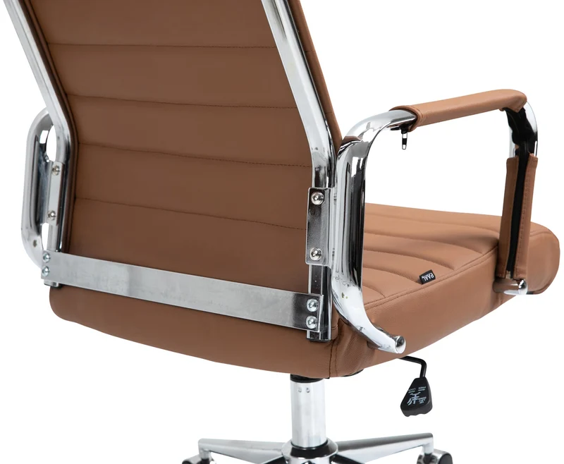 Fauteuil de bureau avec accoudoirs siège pivotant mécanisme à bascule en cuir véritable marron clair 10_0002518