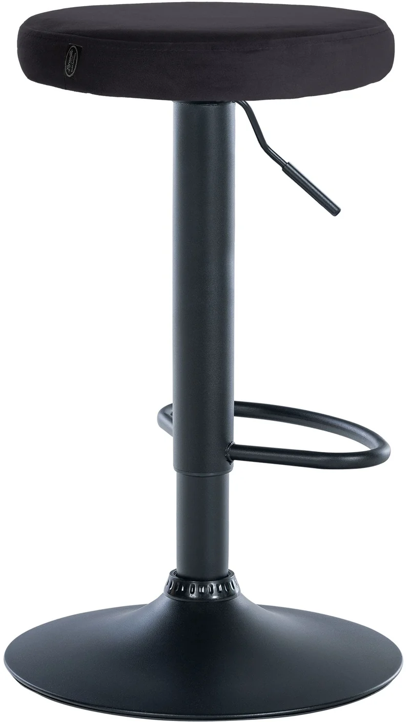 Tabouret de bar x1 design simple hauteur réglable revêtement en velours noir pieds en métal noir 10_0005745