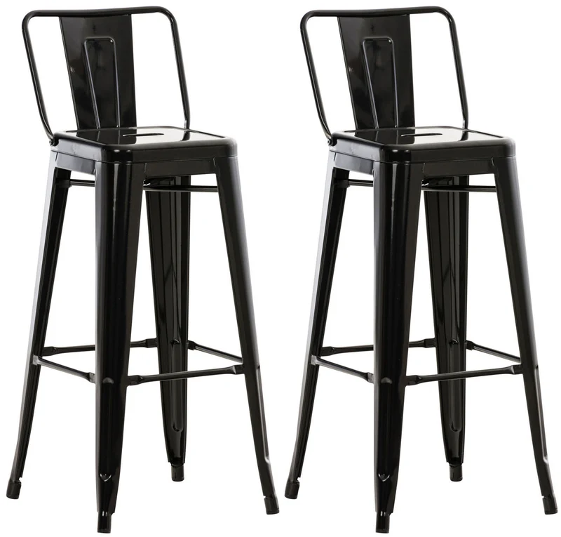 Lot de 2 tabourets de bar industriel en métal avec repose-pied couleur noir TDB10141