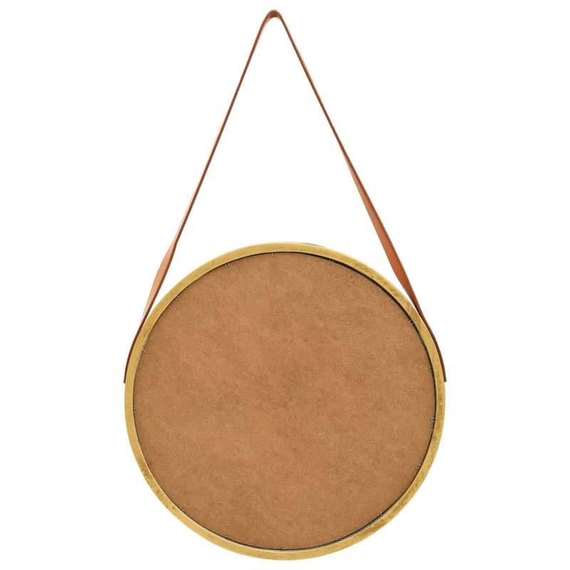 Miroir mural avec sangle marron 50 cm bois doré DEC022907