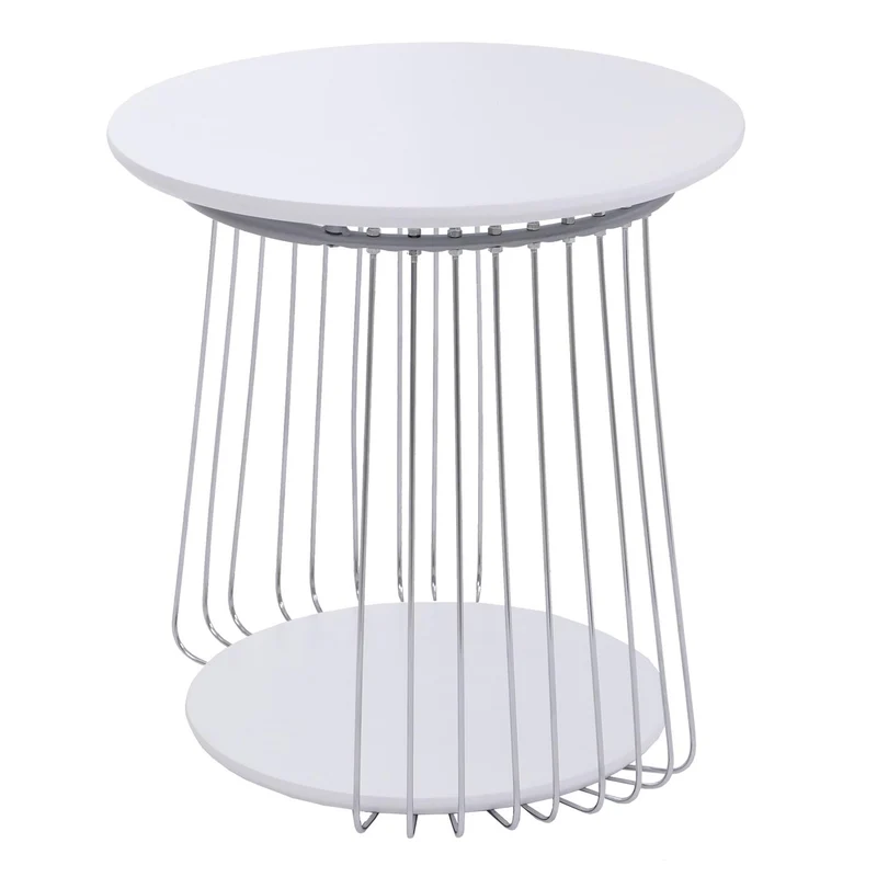 Table basse ronde Ø 50 cm table d’appoint design avec double plateau métal et MDF blanc 04_0008794
