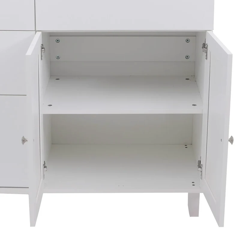 Îlot de cuisine avec 2 tabourets meuble de rangement avec 4 tiroirs et 2 portes 90x131x47 cm blanc et bois foncé 04_0008789