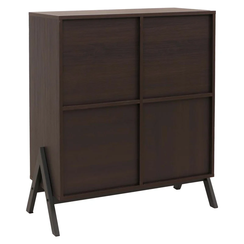 Commode design moderne avec 4 portes et compartiments 94 x 79 x 40 cm finition noyer MDF et métal 04_0009206