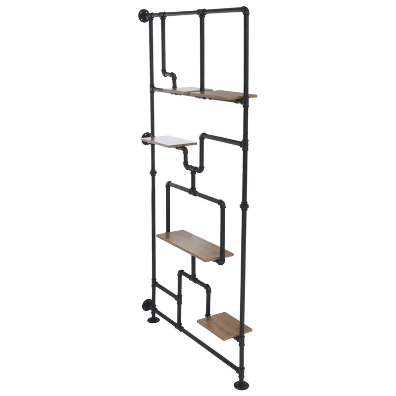 Étagère séparateur de pièce style industriel 203 cm avec 5 niveaux en métal et bois mélaminé marron 04_0008765