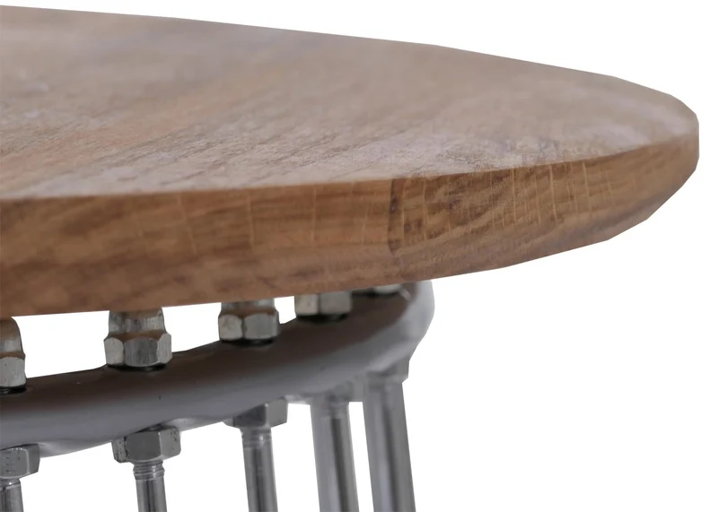 Table basse ronde Ø 70 cm avec double plateau structure métal chromé finition marron 04_0008790