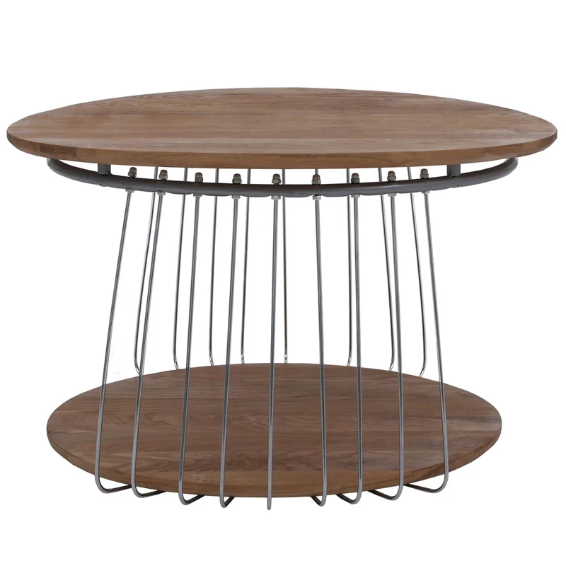 Table basse ronde Ø 70 cm avec double plateau structure métal chromé finition marron 04_0008790