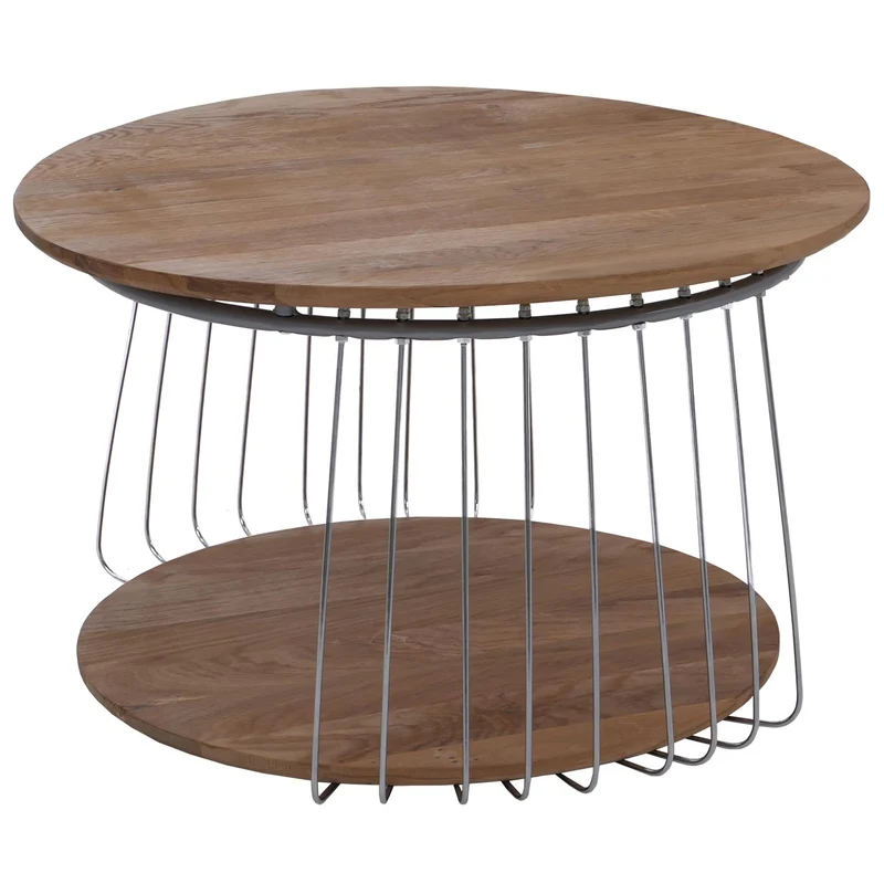 Table basse ronde Ø 70 cm avec double plateau structure métal chromé finition marron 04_0008790