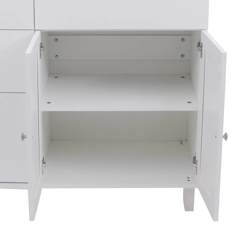 Îlot de cuisine avec 2 tabourets meuble de rangement avec 4 tiroirs et 2 portes 90x131x47 cm blanc et bois clair 04_0008793