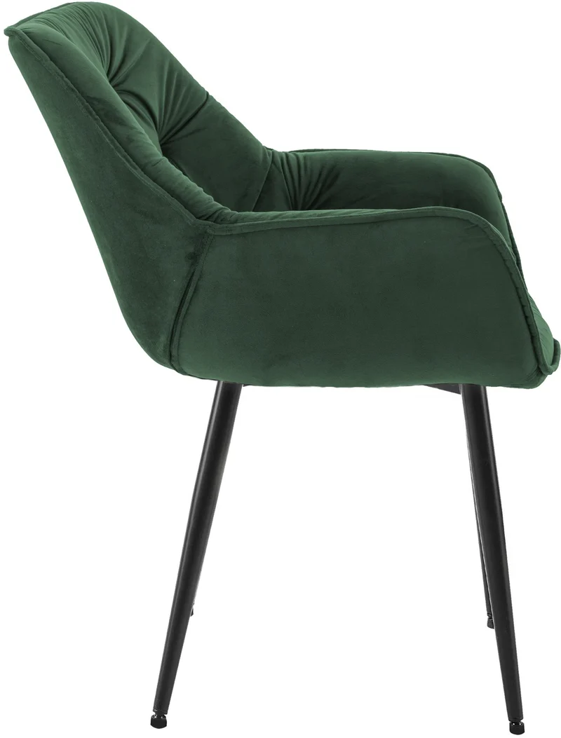 Chaise de salle à manger x1 coutures décoratives en velours vert et pieds en métal noir 10_0007288