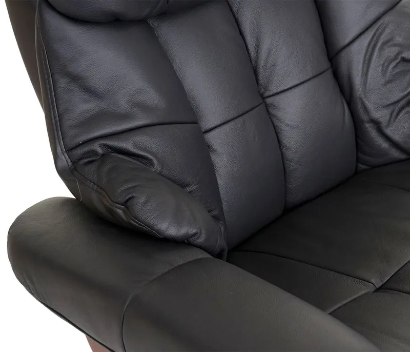 Fauteuil de relaxation avec accoudoirs et repose-pieds en cuir véritable noir cadre en bois aspect noyer 04_0007818
