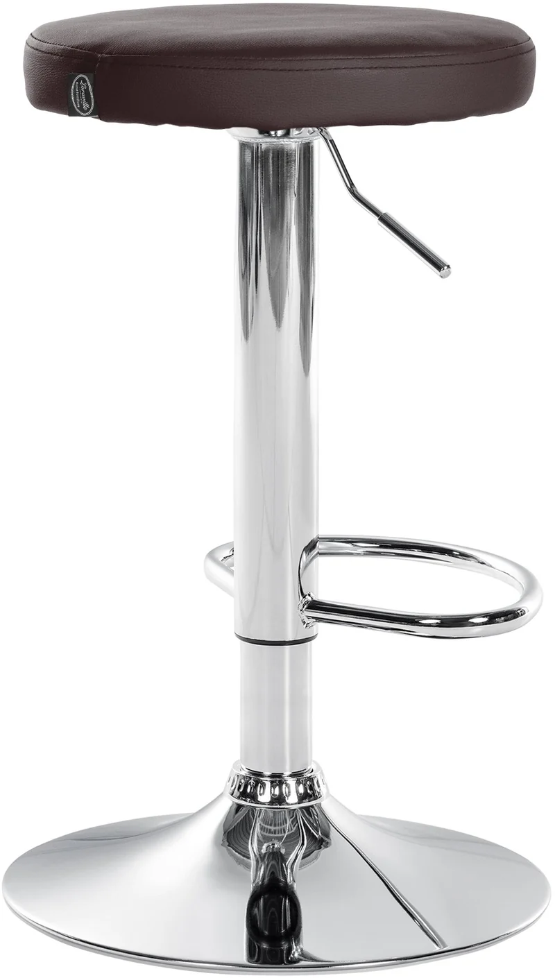 Tabouret de bar x1 design simple hauteur réglable revêtement en PVC marron pieds en métal aspect chromé 10_0006802