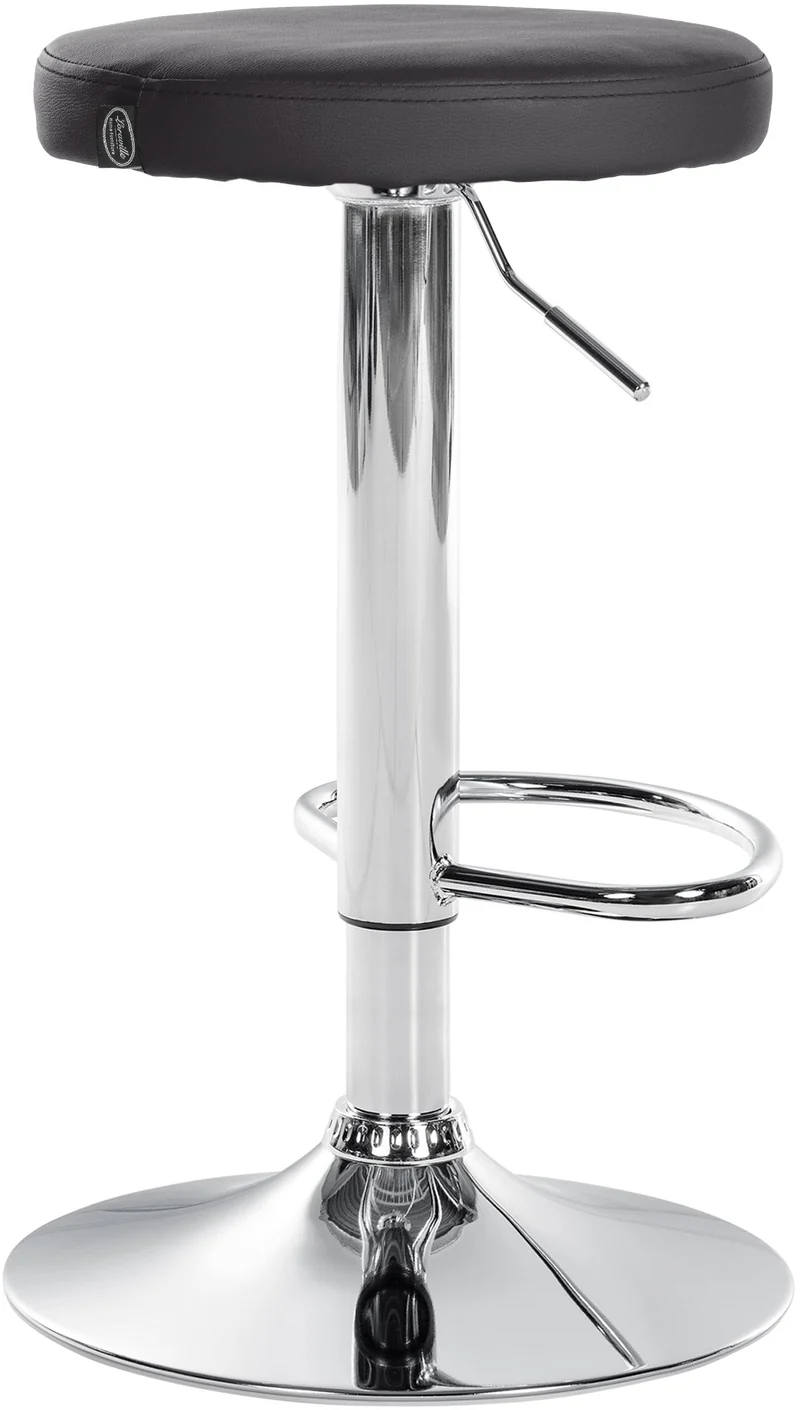 Tabouret de bar x1 design simple hauteur réglable revêtement en PVC noir pieds en métal aspect chromé 10_0006397